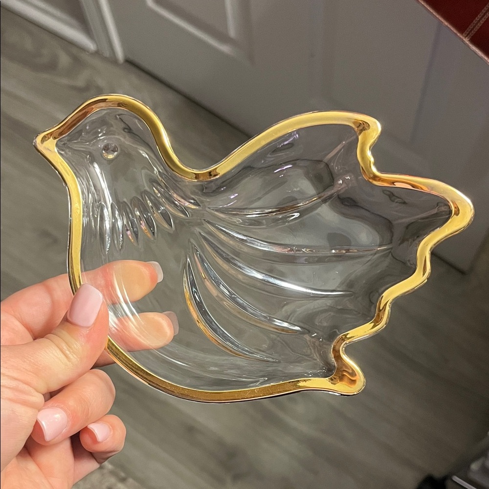 Mikasa Vintage Crystal Gold-Trimmed Dove Candy Dish EUC